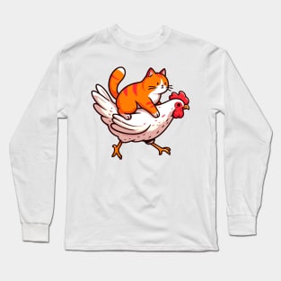 orange tabby rides chicken Long Sleeve T-Shirt